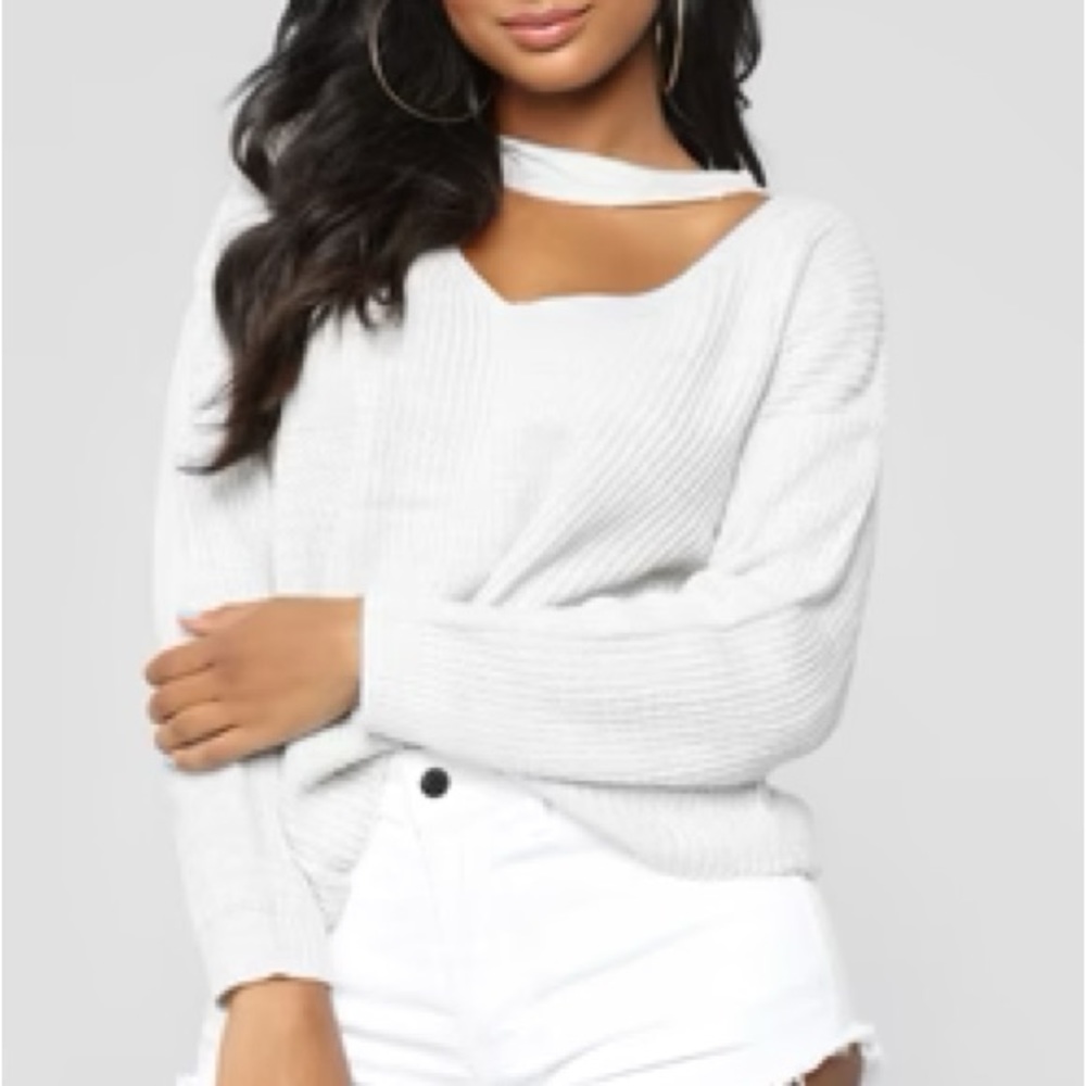 3/$12 Miracle Gray Cut Out Choker Sweater